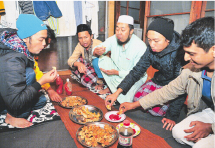 Local Muslims enjoying halal gyoza (dumplings)